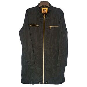 Michael Kors Womens XL Black Gold Zip Long Line Windbreaker Jacket Travel City